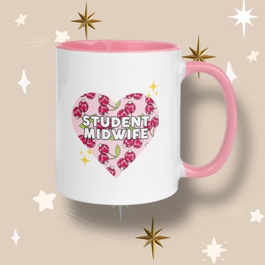 Student Midwife 'Cherry Disco' Pink Detail Mug