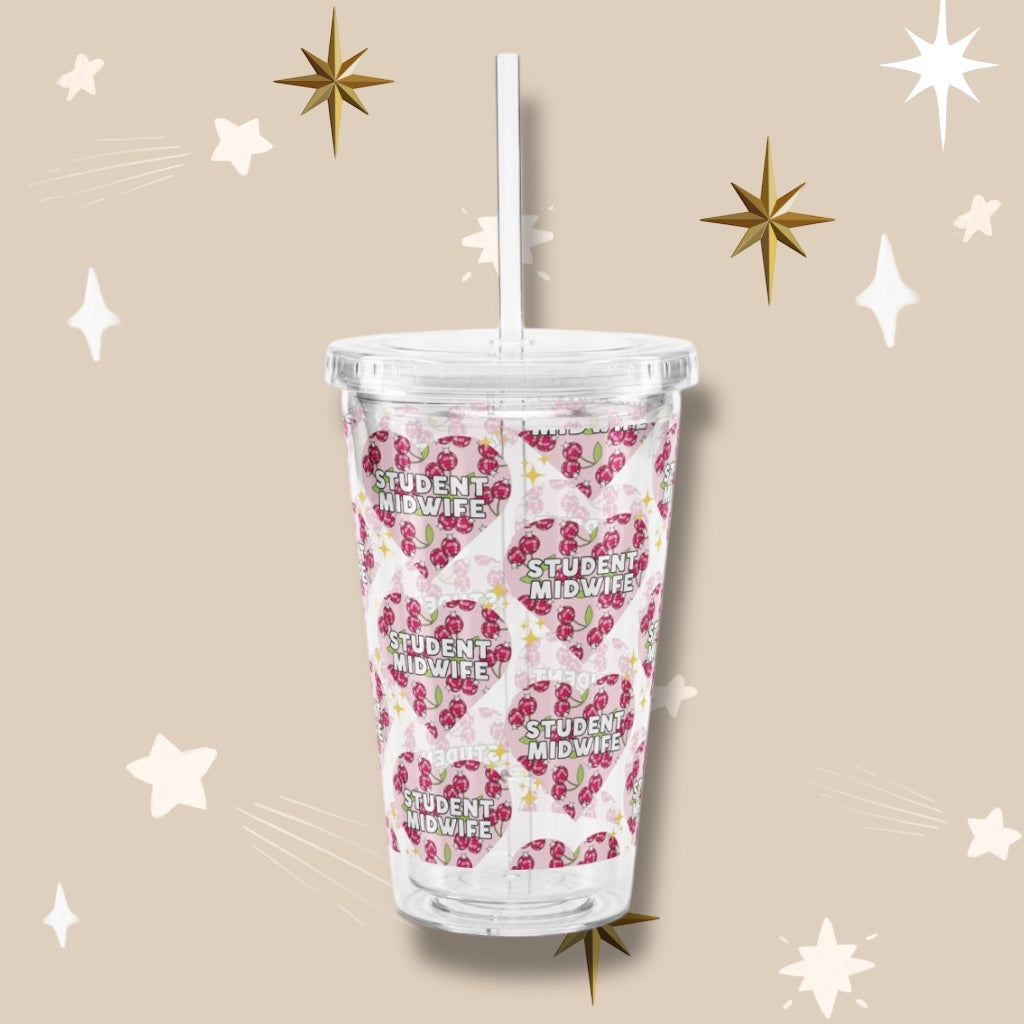 Student Midwife 'Cherry Disco' Clear Tumbler with Straw