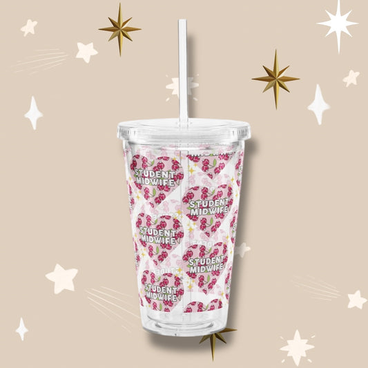 Student Midwife 'Cherry Disco' Clear Tumbler with Straw
