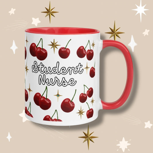 Student Nurse Cherries/Stars Mug with Red Details