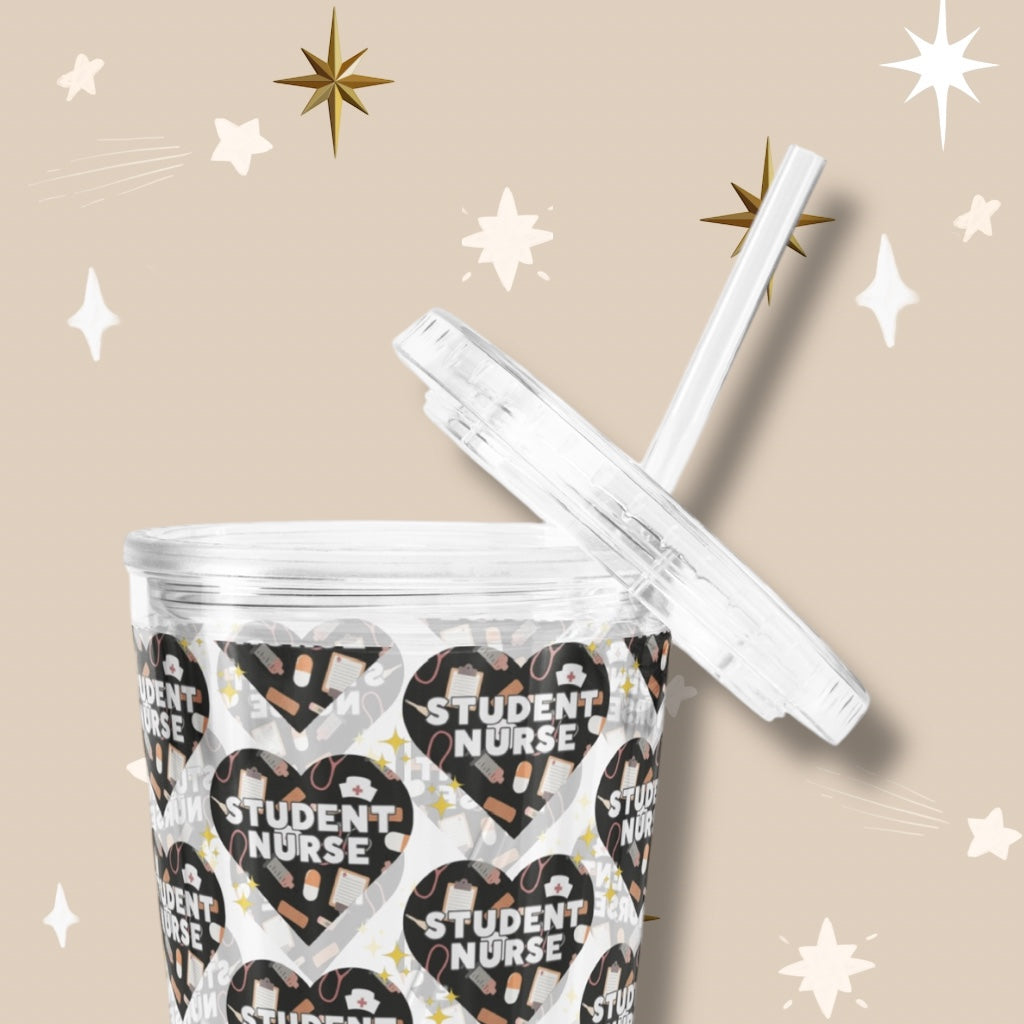 Student Nurse ‘Black Heart’ Clear Plastic Tumbler with Straw