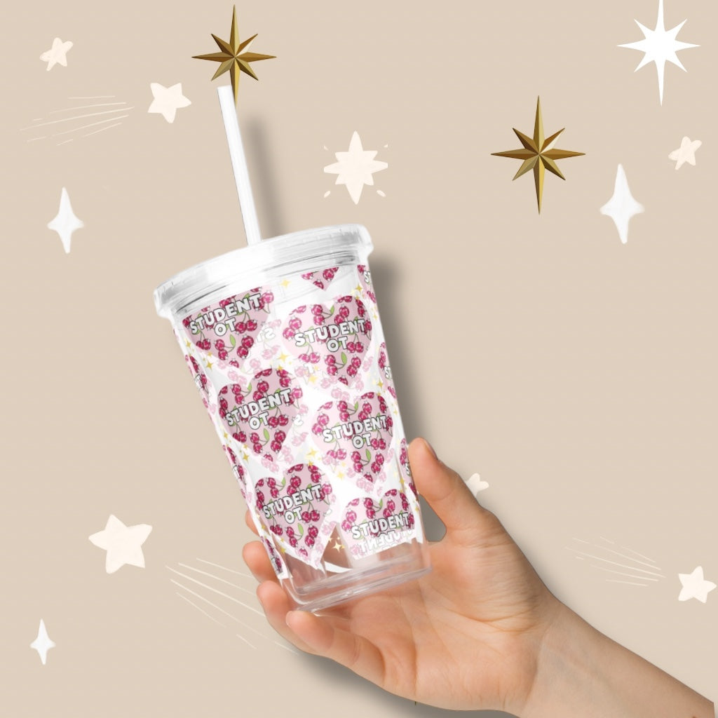 Student OT 'Cherry Disco' Clear Plastic Tumbler with Straw