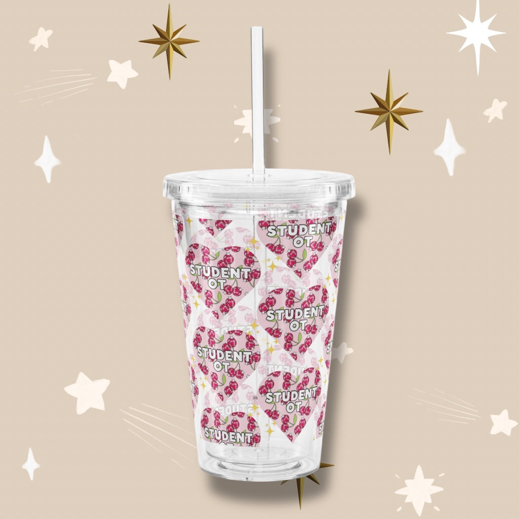 Student OT 'Cherry Disco' Clear Plastic Tumbler with Straw