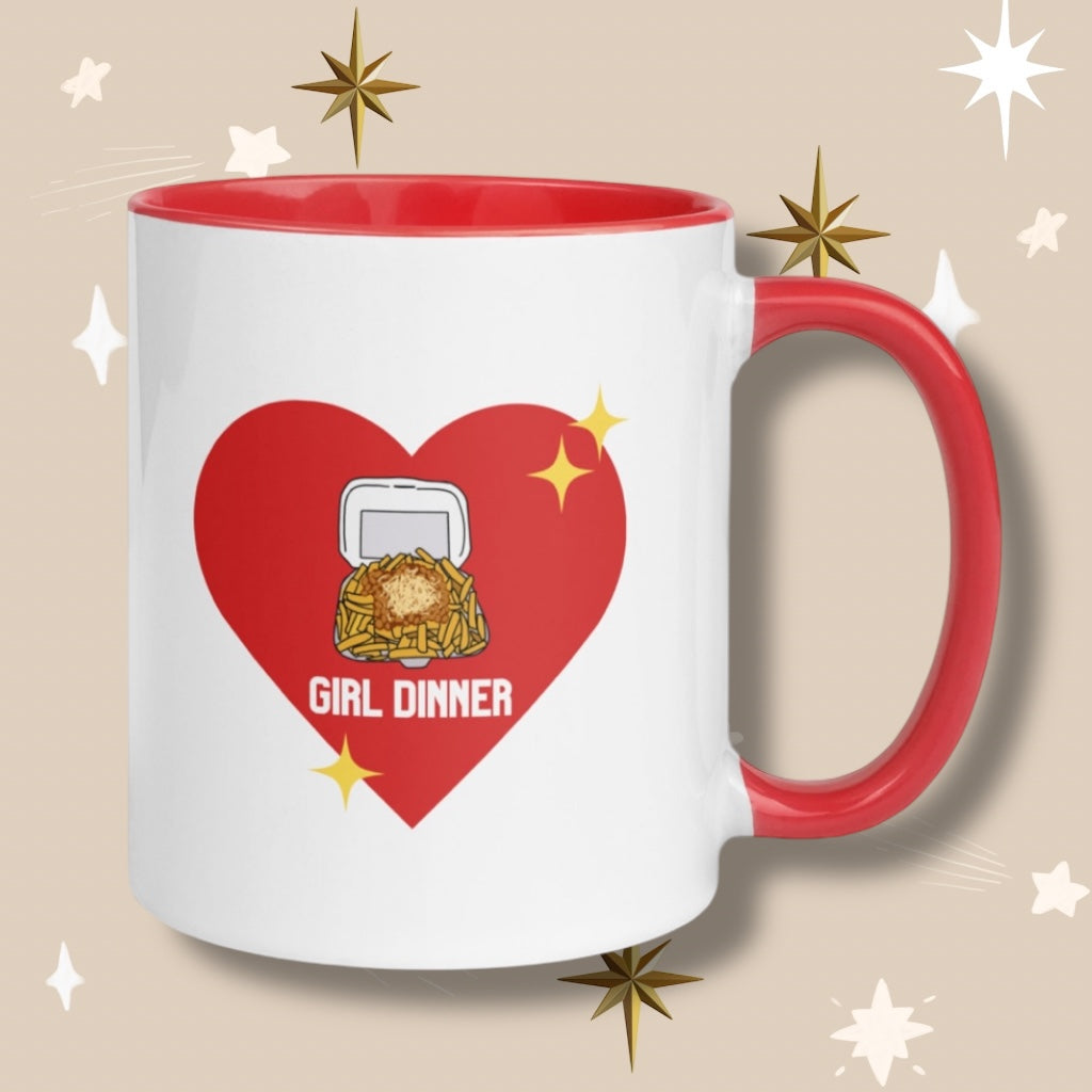 Cheesy Chips 'Girl Dinner' Mug with Red Details